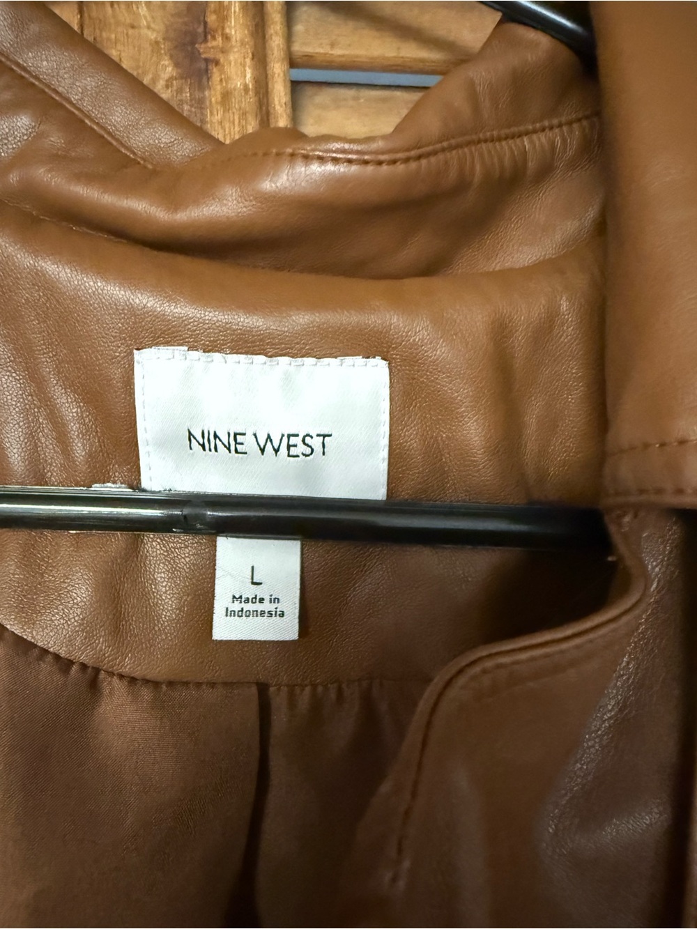 Nine West Women’s Tan Faux-Leather Bomber Jacket